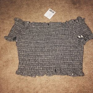 Black and white off the shoulder semi crop top